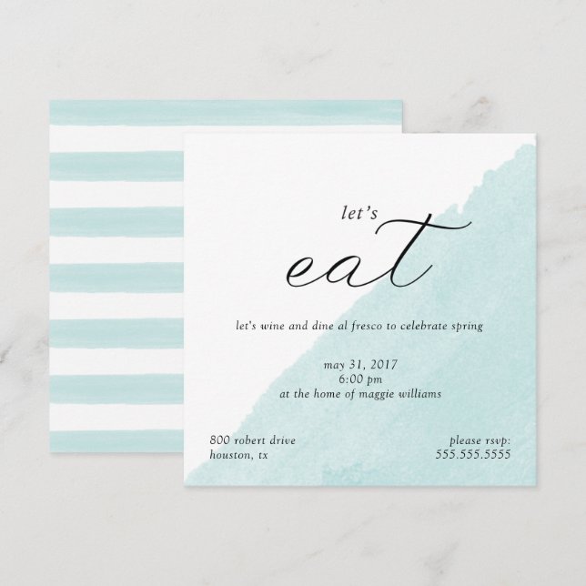 Mint Watercolor Dinner Party Invitation (Front/Back)