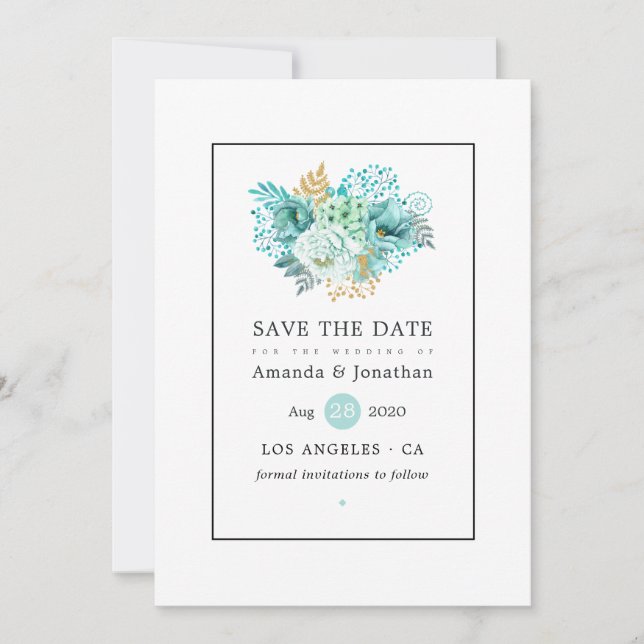 Mint Watercolor Floral Wedding Save The Date (Front)