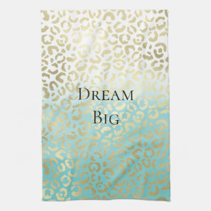 Mint Watercolor Ombre Glam Gold Leopard   Kitchen Towel