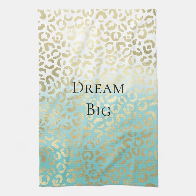 Mint Watercolor Ombre Glam Gold Leopard   Kitchen Towel (Vertical)