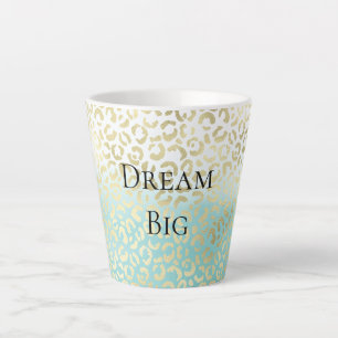 Mint Watercolor Ombre Glam Gold Leopard   Latte Mug