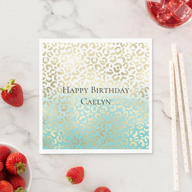 Mint Watercolor Ombre Glam Gold Leopard   Napkin (Insitu)