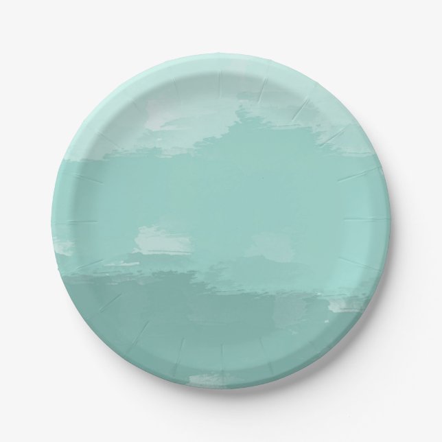 Mint Watercolor Ombre Paper Plate (Front)