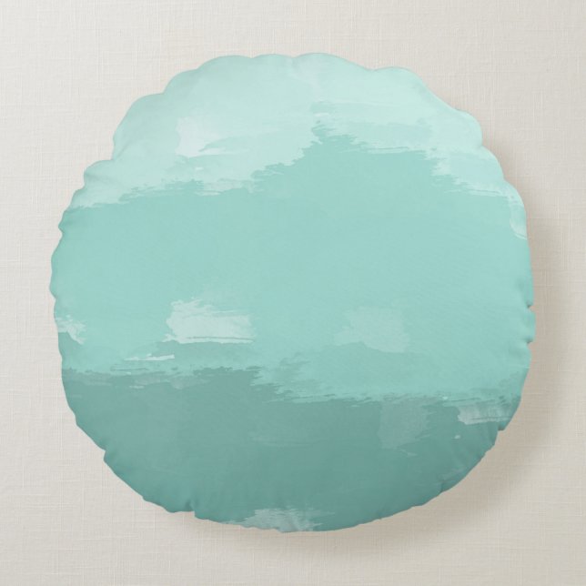 Mint Watercolor Ombre Round Pillow (Front)