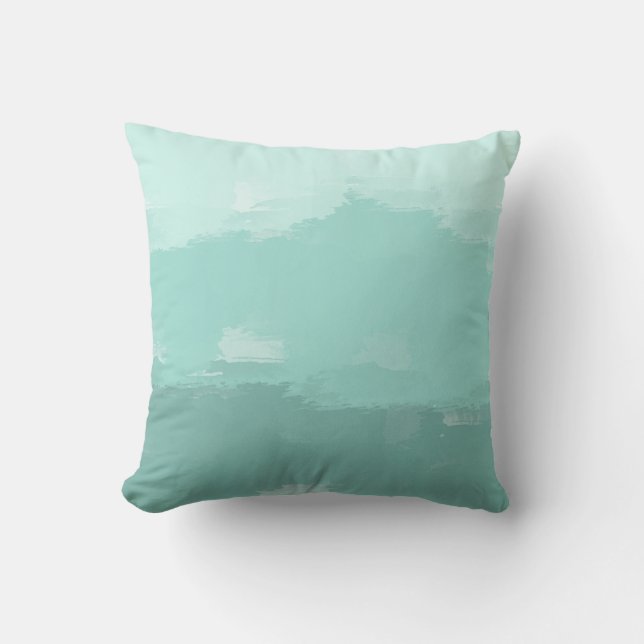 Mint Watercolor Ombre Throw Pillow (Front)