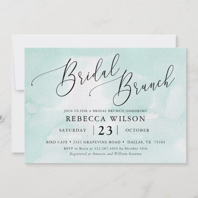 Mint Watercolor Rustic Bridal Brunch Invitation (Front)