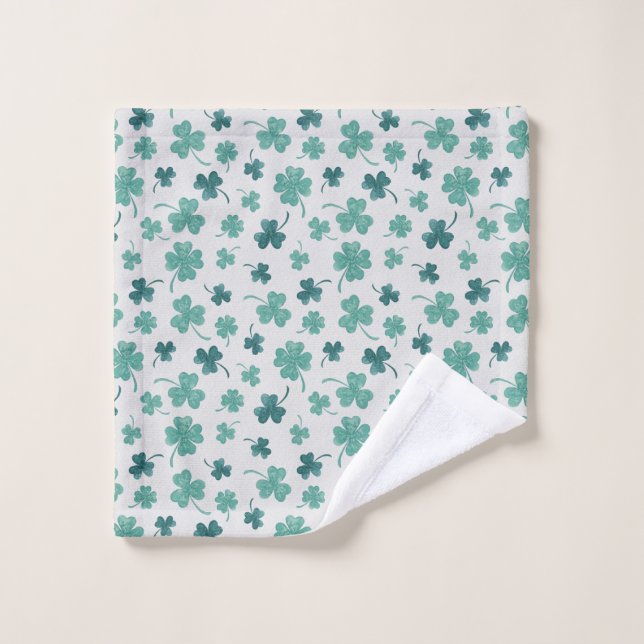 Mint Watercolor Shamrock St Patricks DayWash Cloth (Wash Cloth)