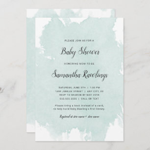 Mint Watercolor Splash Baby Shower Invitation