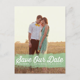 MINT WATERCOLOR SPLASH SAVE THE DATE POSTCARD