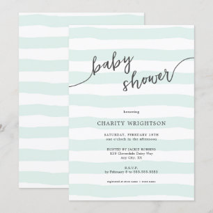 Mint Watercolor Stripes Baby Shower Invitation