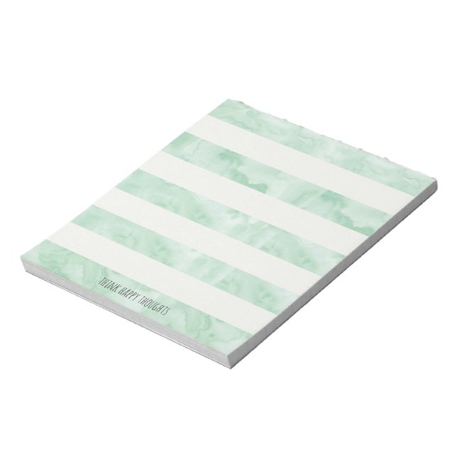 Mint Watercolor Stripes Personalized Notepad (Rotated)
