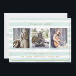 Mint Watercolor Stripes Photo Graduation Announcement<br><div class="desc">Trendy and chic faux gold foil graduation announcements.</div>