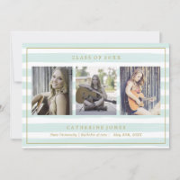 Mint Watercolor Stripes Photo Graduation