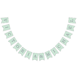 Mint Wedding Simple Green Grey Bride & Groom Names Bunting Flags
