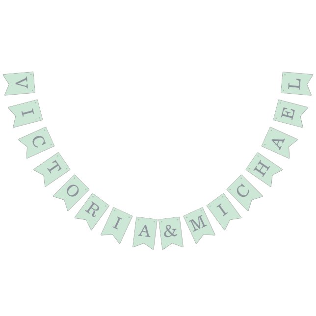Mint Wedding Simple Green Grey Bride & Groom Names Bunting Flags (All)