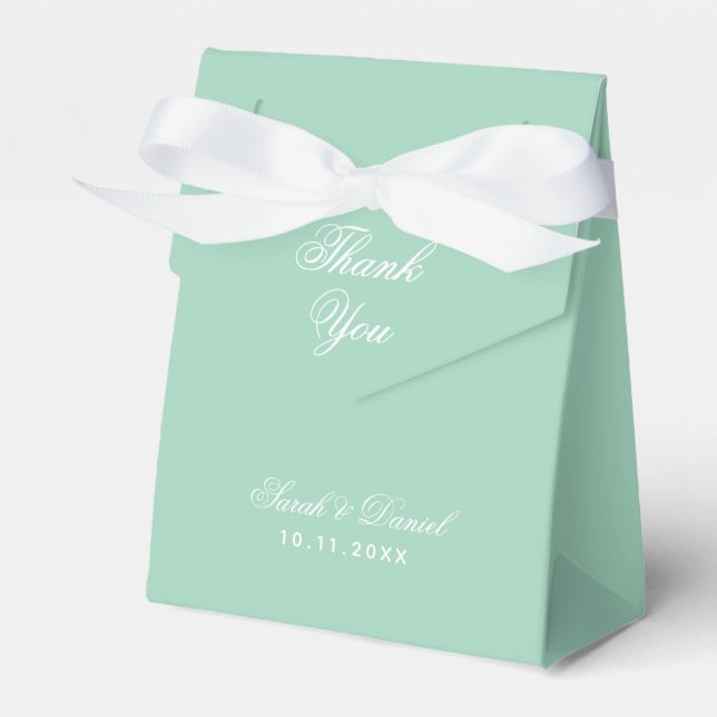 Mint Wedding Thank You Simple Green White Script Favor Box (Front Side)