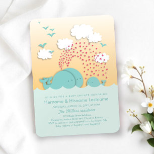 Mint Whales Sunset Neutral Couples Baby Shower Invitation