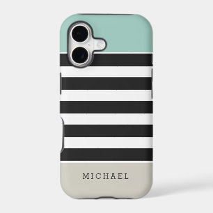 Mint White Black Beige Stripes - Simple Elegant