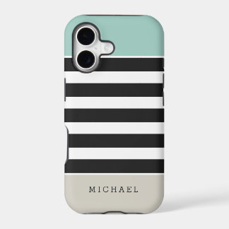 Mint White Black Beige Stripes - Simple Elegant