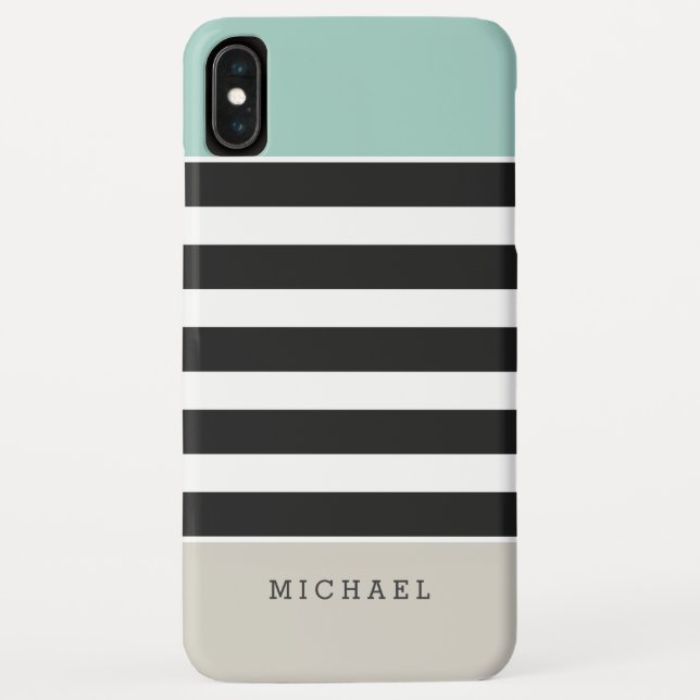 Mint White Black Beige Stripes - Simple Elegant Case-Mate iPhone Case (Back)