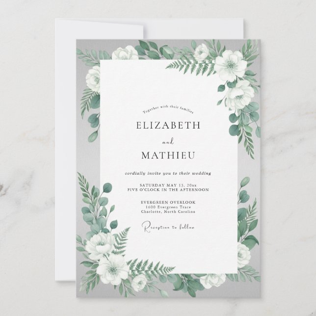 Mint White Blossom Wedding Invitation (Front)
