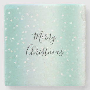 Mint White Bokeh Dots Celebration Stone Coaster