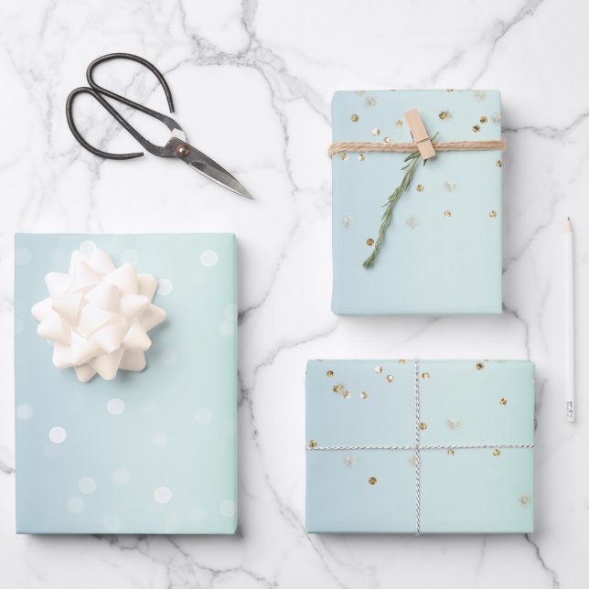 Mint White Bokeh Gold Glitter Confetti Christmas Wrapping Paper Sheet (Front)