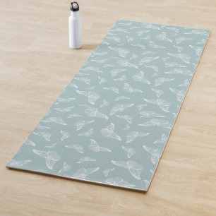 Mint White Butterfly Pattern Yoga Mat