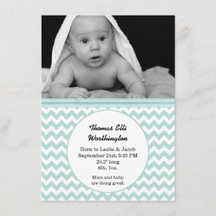 Mint & White Chevron Baby Birth Announcement