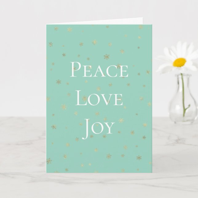 Mint White Christmas Gold Snowflakes Card (Small Plant)