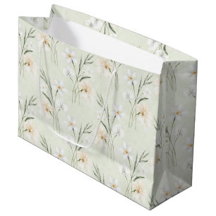 Mint White Cream Hibiscus Floral Bridal Shower Large Gift Bag