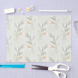 Mint White Cream Hibiscus Floral Bridal Shower Tissue Paper