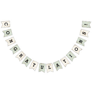 Mint White Faux Gold Glitter Dots Congratulations Bunting Flags