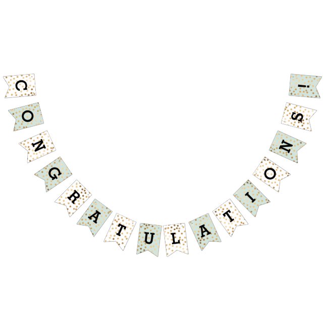 Mint White Faux Gold Glitter Dots Congratulations Bunting Flags (All)