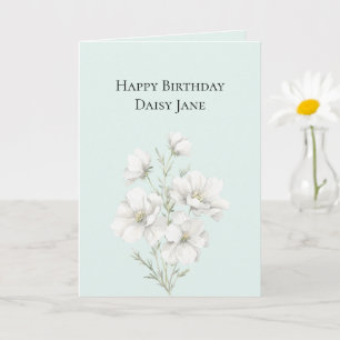 Mint White Floral Birthday Card