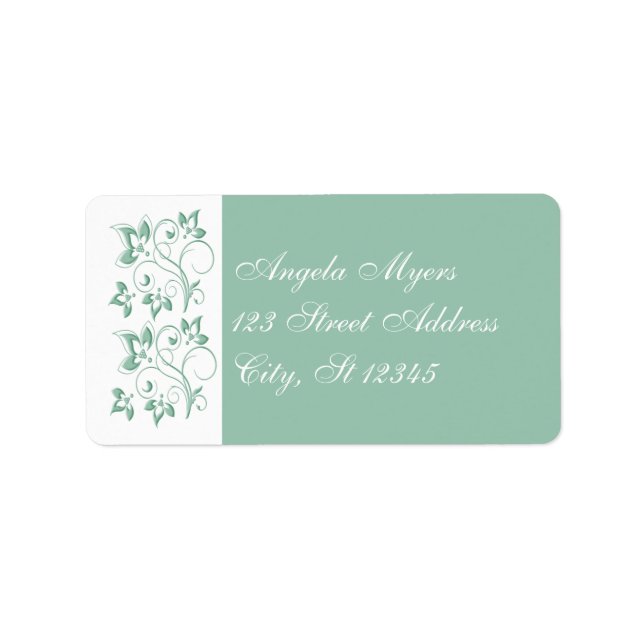 Mint, White Floral Return Address Label (Front)