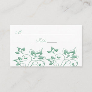Mint, White Floral Wedding Placecard