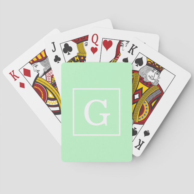 Mint White Framed Initial Monogram Playing Cards (Back)