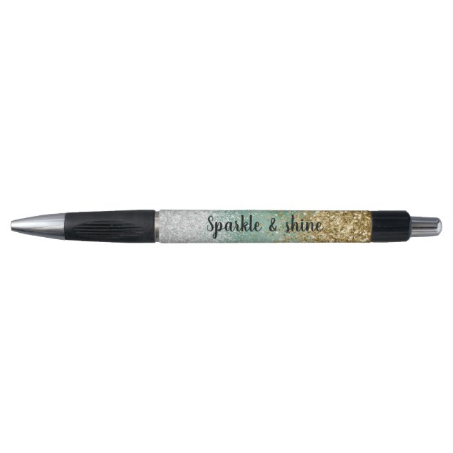Mint White Glam Gold Sparkle Glitter Pen (Front)