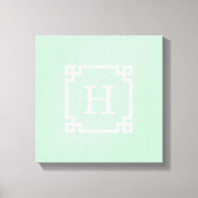Mint White Greek Key Frame #2 Initial Monogram Canvas Print (Front)