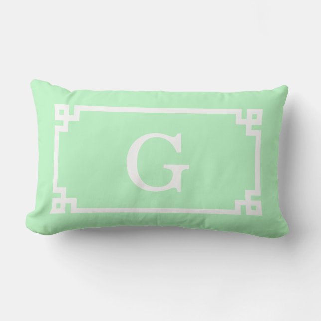 Mint White Greek Key Frame #2 Initial Monogram Lumbar Pillow (Front)