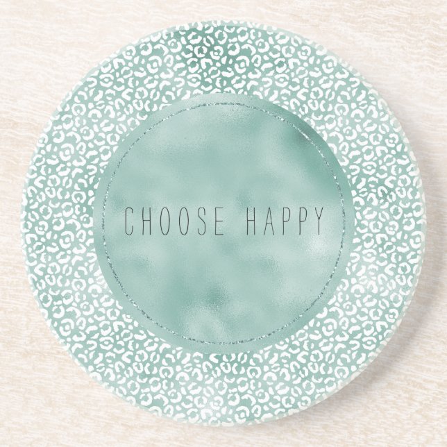 Mint White Leopard Print Coaster (Front)