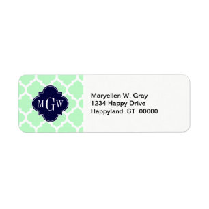 Mint, White Moroccan #5 Navy 3 Initial Monogram