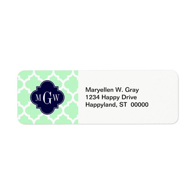 Mint, White Moroccan #5 Navy 3 Initial Monogram (Devant)