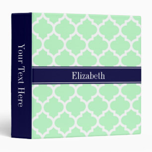 Mint White Moroccan #5 Navy Blue Name Monogram Binder