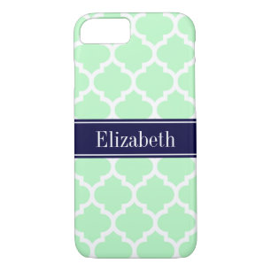 Mint White Moroccan #5 Navy Blue Name Monogram Case-Mate iPhone Case