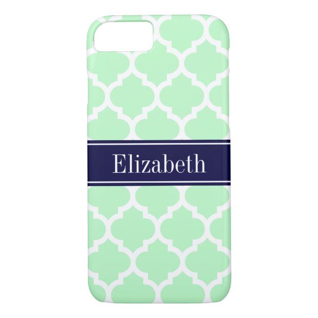 Mint White Moroccan #5 Navy Blue Name Monogram Case-Mate iPhone Case (Back)