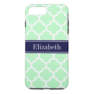 Mint White Moroccan #5 Navy Blue Name Monogram Case-Mate iPhone Case