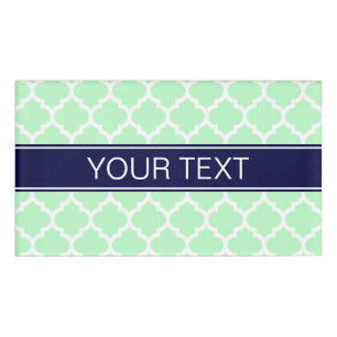 Mint White Moroccan #5 Navy Blue Name Monogram Tag
