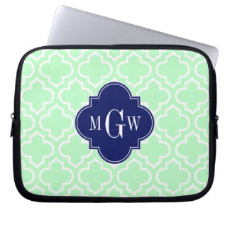 Mint White Moroccan #6 Navy 3 Initial Monogram Laptop Sleeve